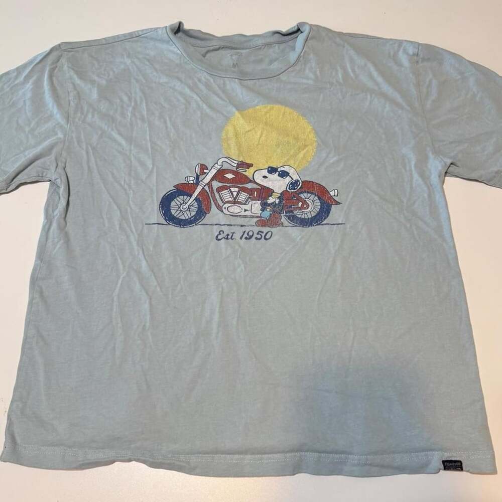 Peanuts Snoopy Motorcycle Graphic T-Shirt Light Blue Medium